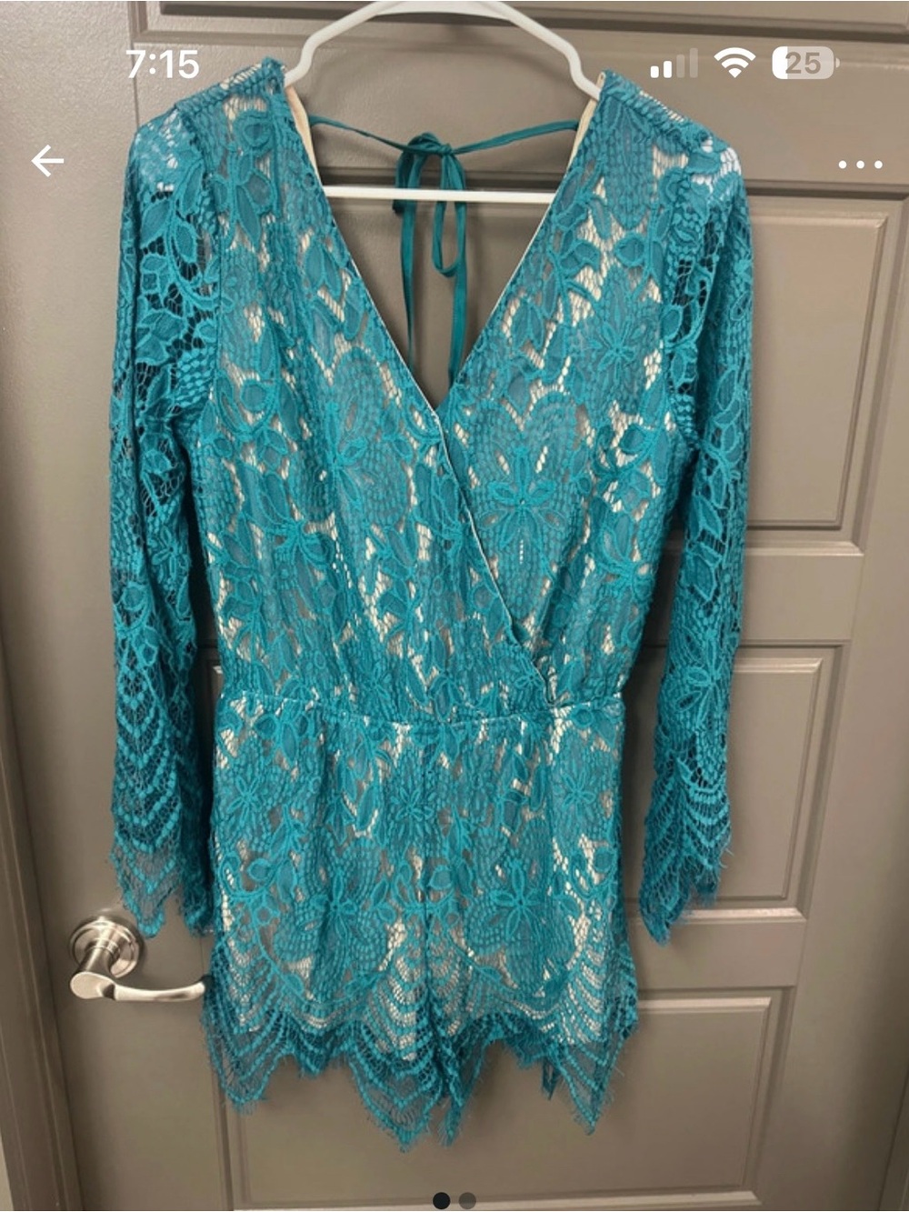 Xhilaration Teal Lace Long-Sleeve Surplice Romper